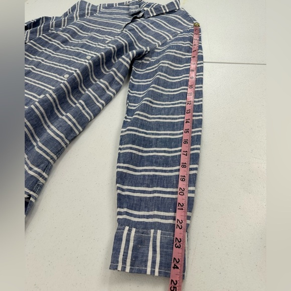 Garnet Hill Striped Linen Collared Button Up Tunic Top Beachy Coastal Chic - Picture 7 of 10